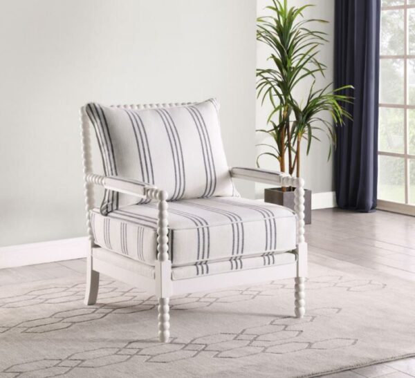 Upholstered Accent Chair With Spindle Accent White And Navy 903835 By Coaster Furniture | Mobilia Cleopatra Upholstered Accent Chair with Spindle Accent White and Navy 903835 by Coaster Furniture