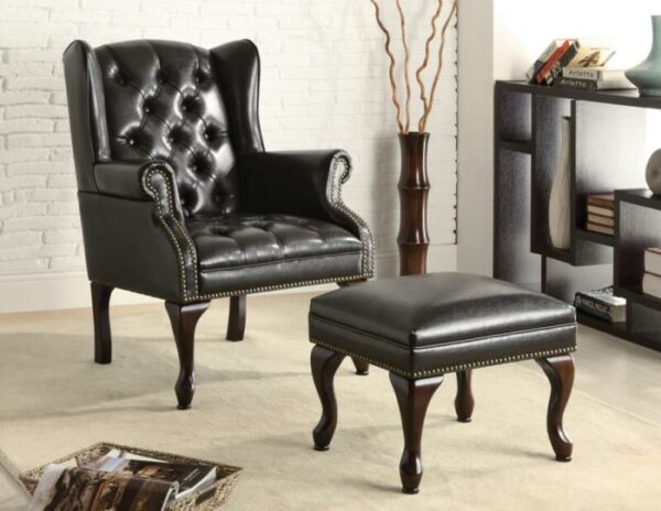 Button Tufted Back Accent Chair with Ottoman Black and Espresso 900262 by Coaster Furniture 6