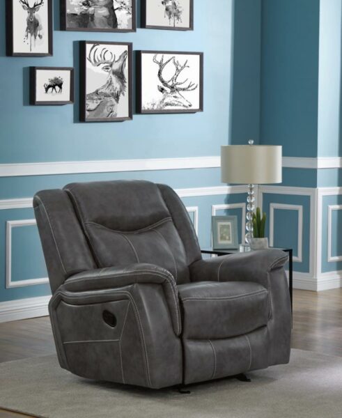 Conrad Upholstered Motion Glider Recliner Grey 650356 By Coaster Furniture | Mobilia Cleopatra Conrad Upholstered Motion Glider Recliner Grey 650356 by Coaster Furniture