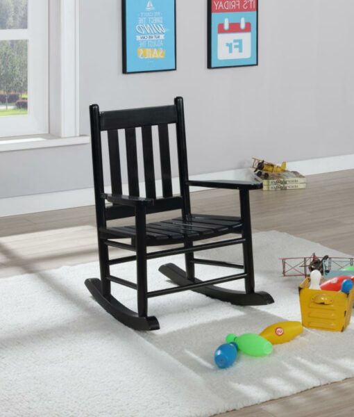 Slat Back Youth Rocking Chair Black 609451 By Coaster Furniture | Mobilia Cleopatra Slat Back Youth Rocking Chair Black 609451 by Coaster Furniture