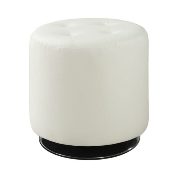 Round Upholstered Ottoman White 500554 By Coaster Furniture | Mobilia Cleopatra Round upholstered ottoman white 500554 by coaster furniture