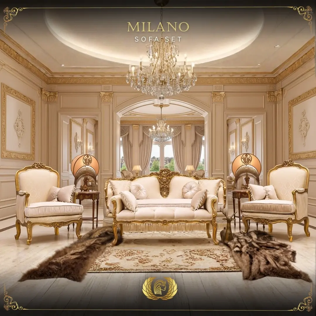 5Pcs Handmade Milano Gold Beige Sofa Set | Mobilia Cleopatra 3 Milano full set