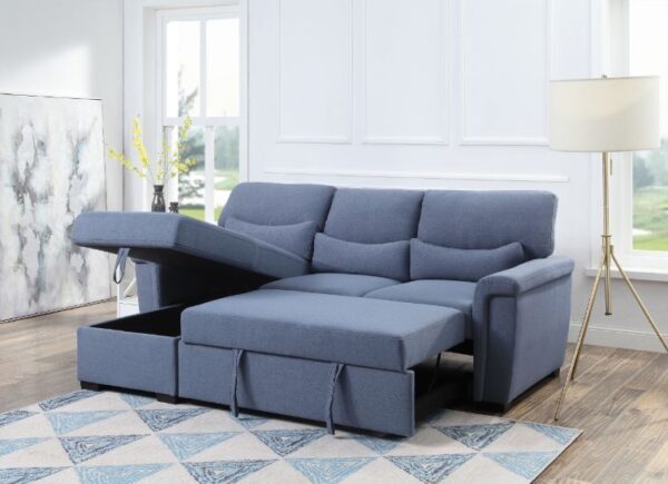 Blue Fabric Haruko Reversible Sectional Sofa W/Sleeper & Storage 55540 by ACME 10