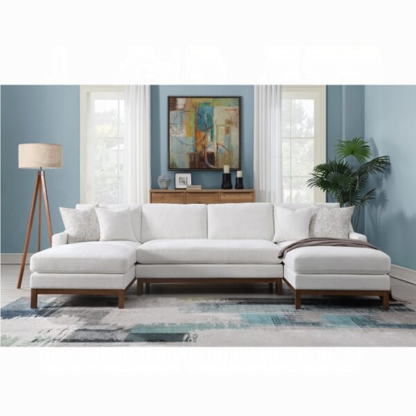 Ivory Chenille Valiant Sectional Sofa W/4 Pillows LV01881 By ACME 6