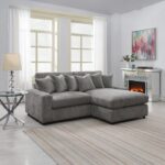Gray Corduroy Tavia Reversible Sectional Sofa W/6 Pillows LV01882 By ACME 11