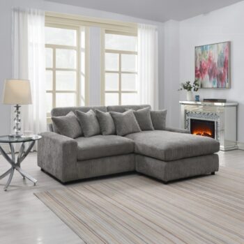 Gray Corduroy Tavia Reversible Sectional Sofa W/6 Pillows LV01882 By ACME