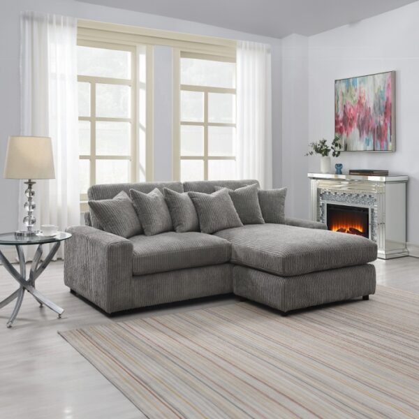 Gray Corduroy Tavia Reversible Sectional Sofa W/6 Pillows LV01882 By ACME 7