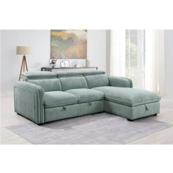 Green Chenille Zavala Sectional Sofa W/Sleeper & Storage LV03190 By ACME