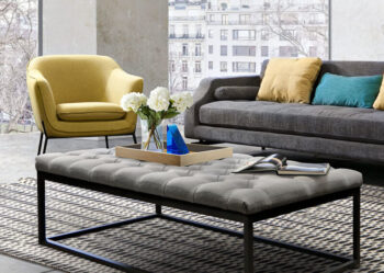 Black Powder Coat Grey Linen Mateo Large Bench By Diamond Sofa