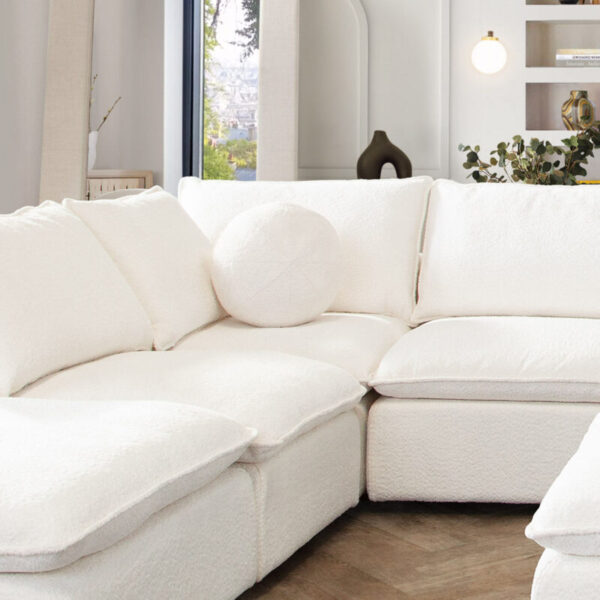 White Faux Shearling Large Round  Accent Pillow By Diamond Sofa 10