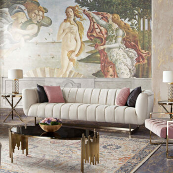 Brushed gold Cream Fabric Venus Sofa By Diamond Sofa
