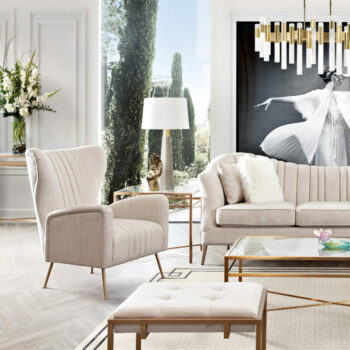 Gold Base Ava Sand Linen Chair By Diamond Sofa