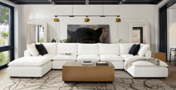 White Faux Shearling 7PC Corner Ivy Sectional By Diamond Sofa 7