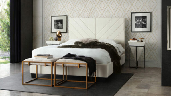 Light Cream Velvet Vogue Low Profile Bed By Diamond Sofa 14