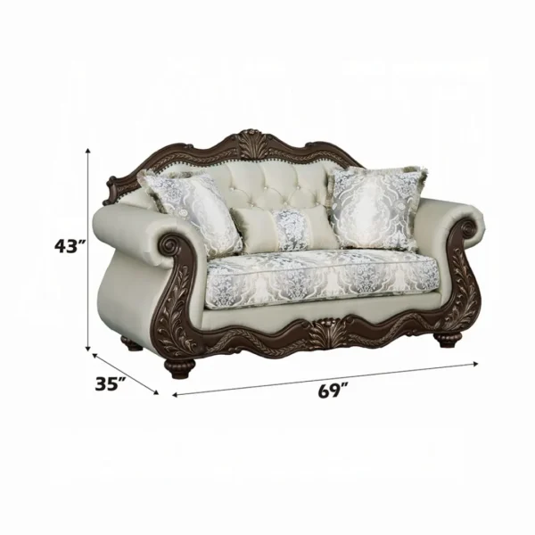 Pierce Loveseat with 3 Pillows in Beige Fabric By ACME - Image 5