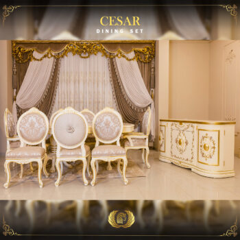 9Pcs Handmade Cesar Cream Gold Dining Set