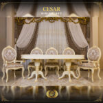 Handmade Cesar Cream Gold Dining Arm Chair 17