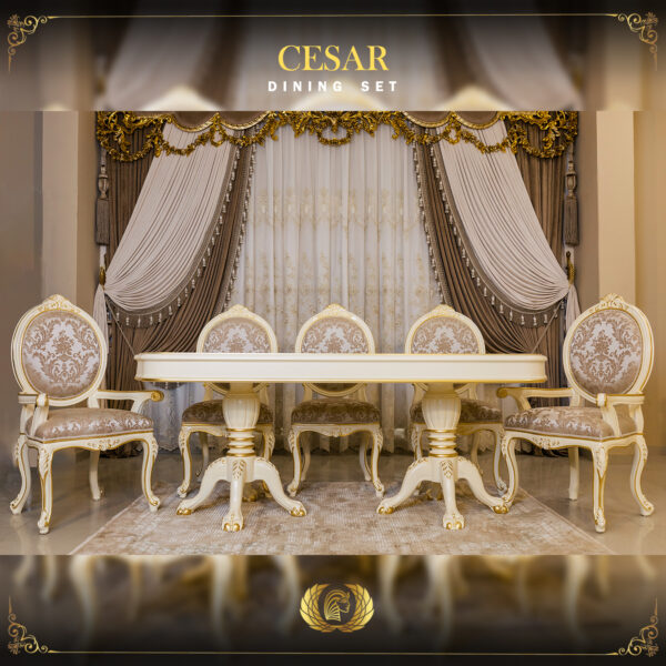 Handmade Cesar Cream Gold Dining Arm Chair 12