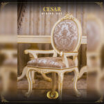 Handmade Cesar Cream Gold Dining Arm Chair 13