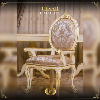 Handmade Cesar Cream Gold Dining Arm Chair