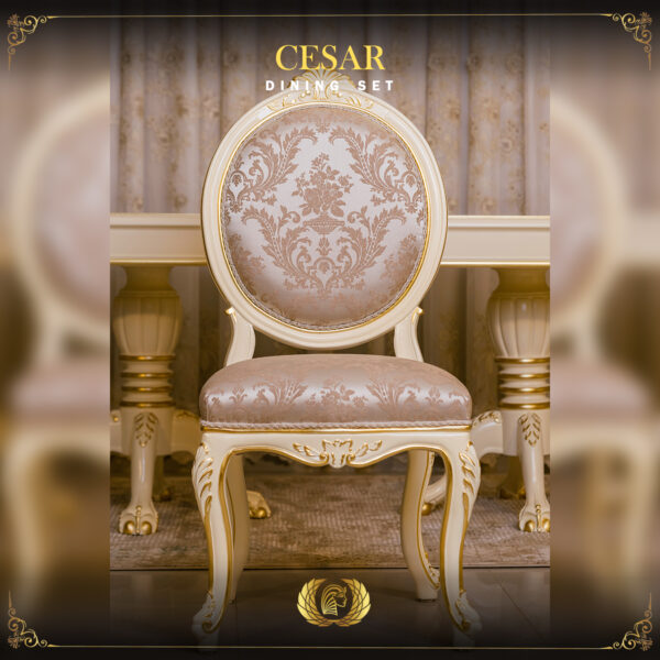 Handmade Cesar Cream Gold Dining Side Chair 9