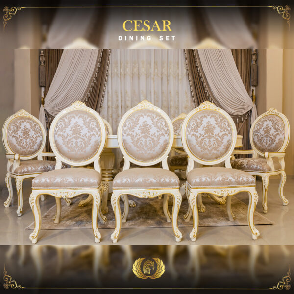 9Pcs Handmade Cesar Cream Gold Dining Set 9