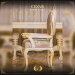 Handmade Cesar Cream Gold Dining Arm Chair 15