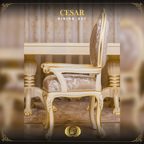Handmade Cesar Cream Gold Dining Arm Chair 10