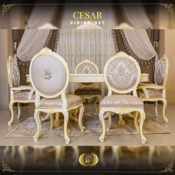 Handmade Cesar Cream Gold Dining Side Chair 12
