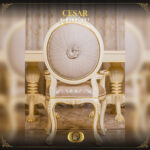 Handmade Cesar Cream Gold Dining Arm Chair 14