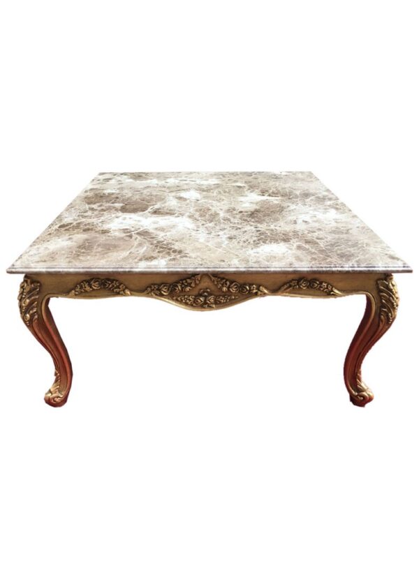 Handmade Sky Blue Gold Table With Marble Top 4