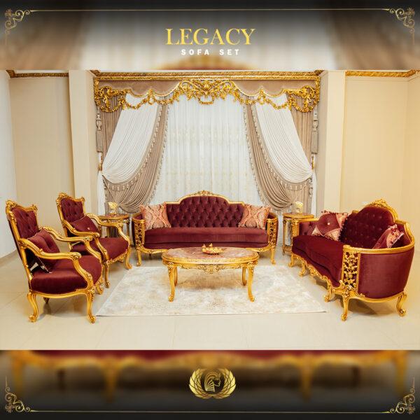 Handmade Gold Maroon Legacy Sofa Set 7
