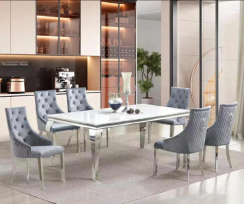 D1005 Grey Tufted Dining Set 7PC By McFerran