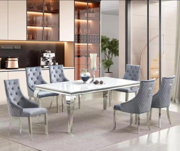D1005 Grey Tufted Dining Set 7PC By McFerran 4