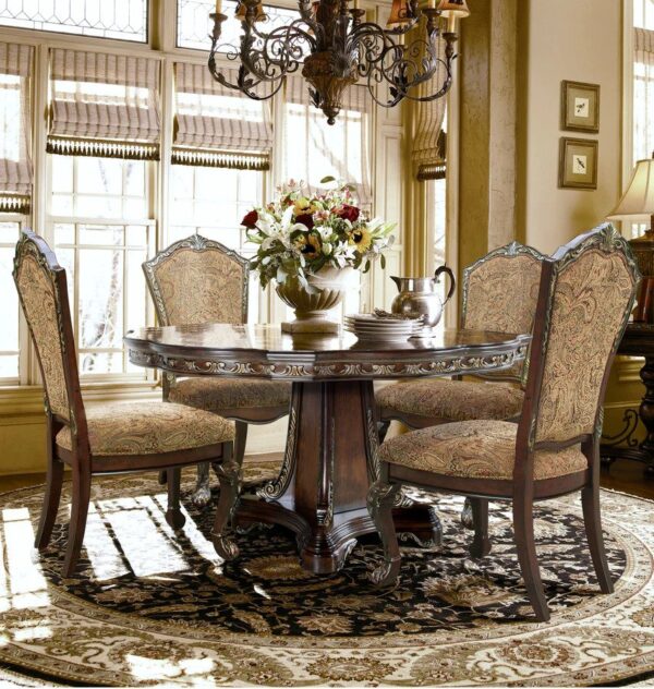 D189-6060 Dark wood Round Table Dining Set 5PC By McFerran 4