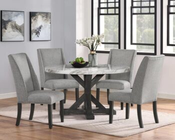 D4930 Faux Marble Gray 5pc Round Table + 4 SC Round Set By Mcferran