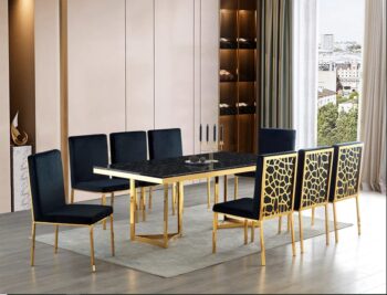Gold Frame Black Dining Set 7PC D1008 By McFerran