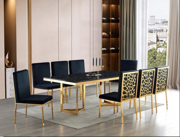 Gold Frame Black Dining Set 7PC D1008 By McFerran 4