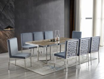 D1009 Silver Frame Gray Dining Set 7PC By McFerran