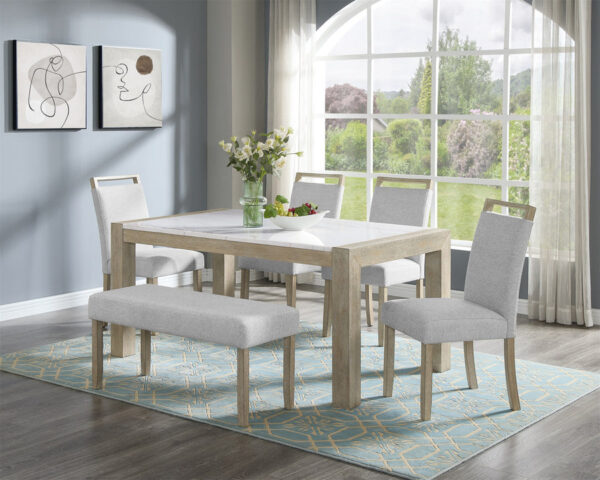 D4018-T White Faux Marble Top Dining Table By McFerran 4