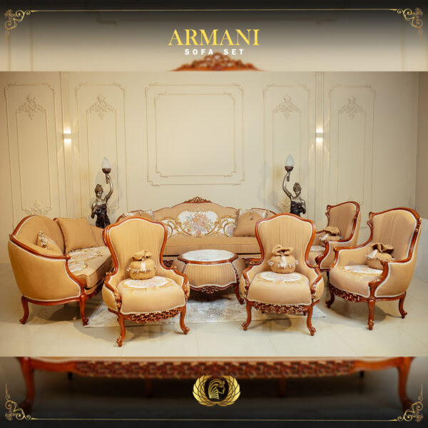 4PCS Handmade Brown Walnut Armani Sofa Set 8