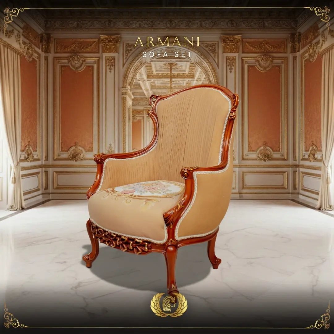 Handmade Brown Walnut Armani Chair 1 | Mobilia Cleopatra 3 Armani Sofa Set (19)