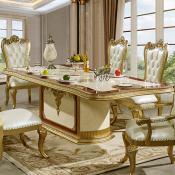 White & Gold Rectangle Dining Table HD-5138 By Homey Design