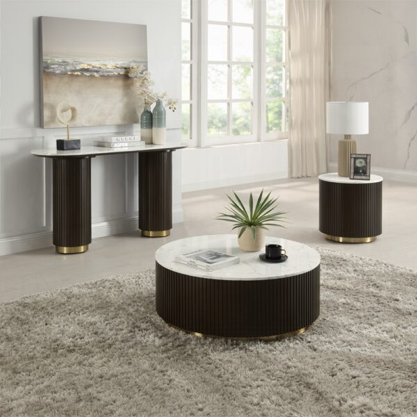 Clayten Espresso End Table with White Marble Top LV03946 By ACME 10