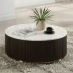 Clayten Espresso Coffee Table with White Marble Top LV03945 By ACME 11