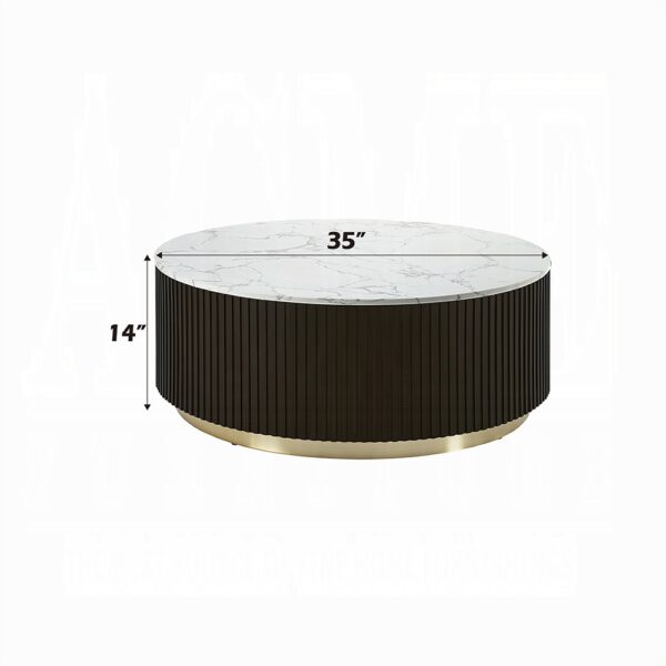 Clayten Espresso Coffee Table with White Marble Top LV03945 By ACME 9