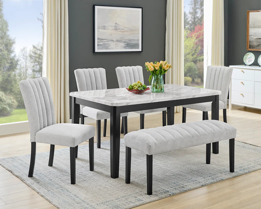 D550-Bench Oak Finish Gray Velvet Bench By Mcferran Dining Chair &Amp;Amp; Bench Mobilia Cleopatra 4 D550-Bench Oak Finish Gray Velvet Bench By Mcferran 4