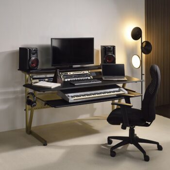 Saida Rectangular Music Desk in Black & Gold Finish OF02747 By ACME