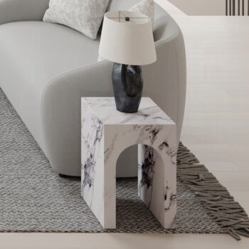 Fritzy Engineered Stone End Table in White Marble LV03127 By ACME