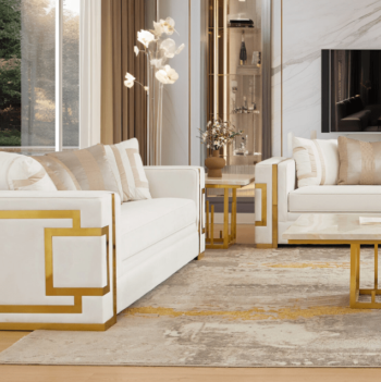 White And Gold Loveseat HD-2131 By Homey Design